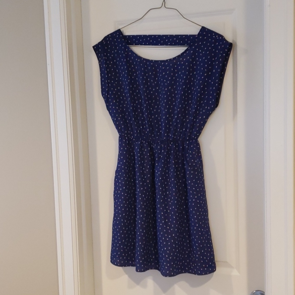 Blue printed dress with pocketd